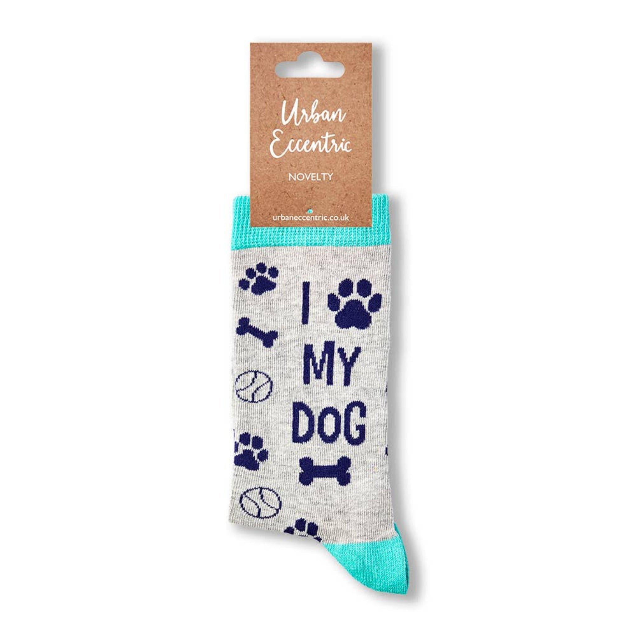 I Love My Dog socks with retail tag visible
