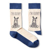 pair of I’m Horny novelty socks laid flat showing full design
