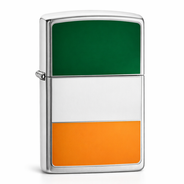 Irish Flag Zippo windproof lighter with green white and orange emblem design