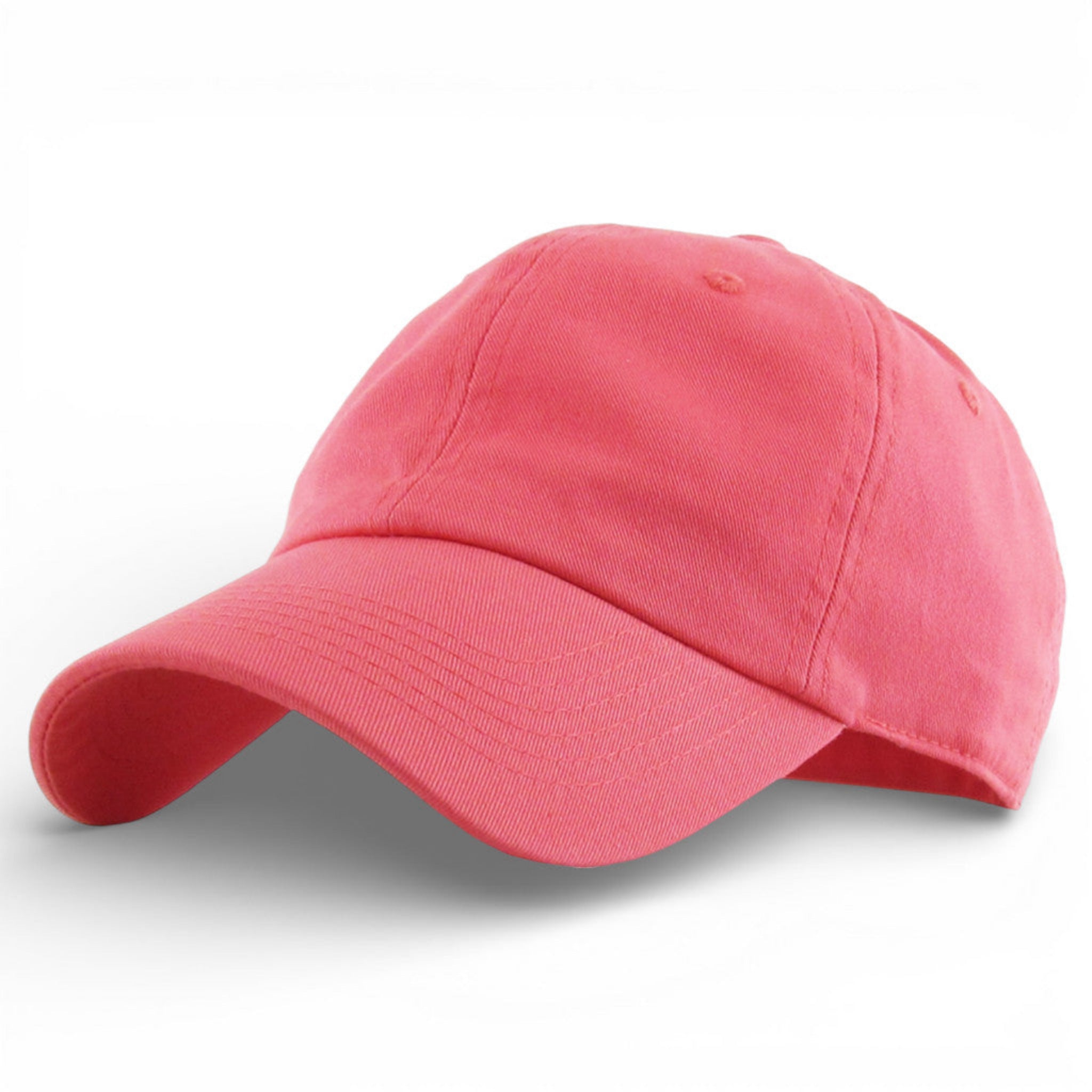 Coral low profile cotton baseball cap with curved peak and soft cotton finish.