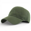 Olive green low profile cotton baseball cap with curved peak and relaxed fit.