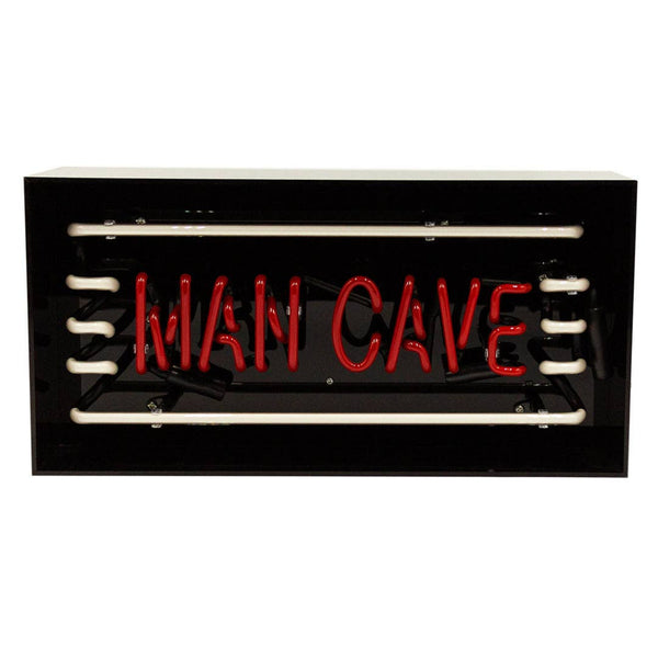 Man Cave glass neon sign inside clear acrylic box on white background