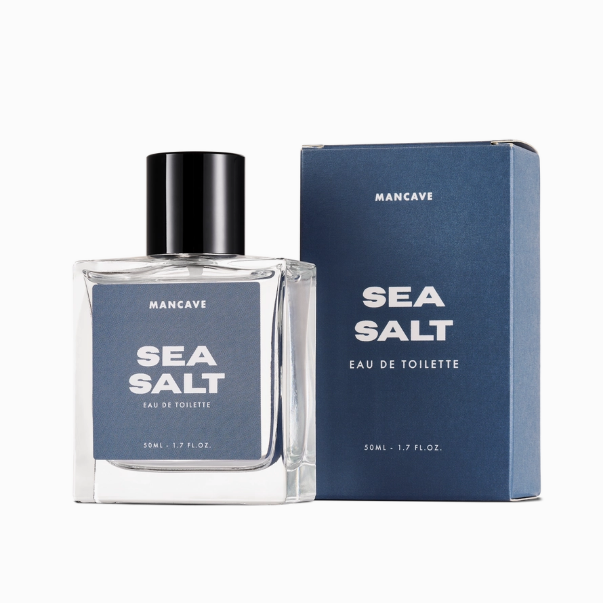 Mancave Sea Salt Eau De Toilette 50ml bottle with matching presentation box on a white background