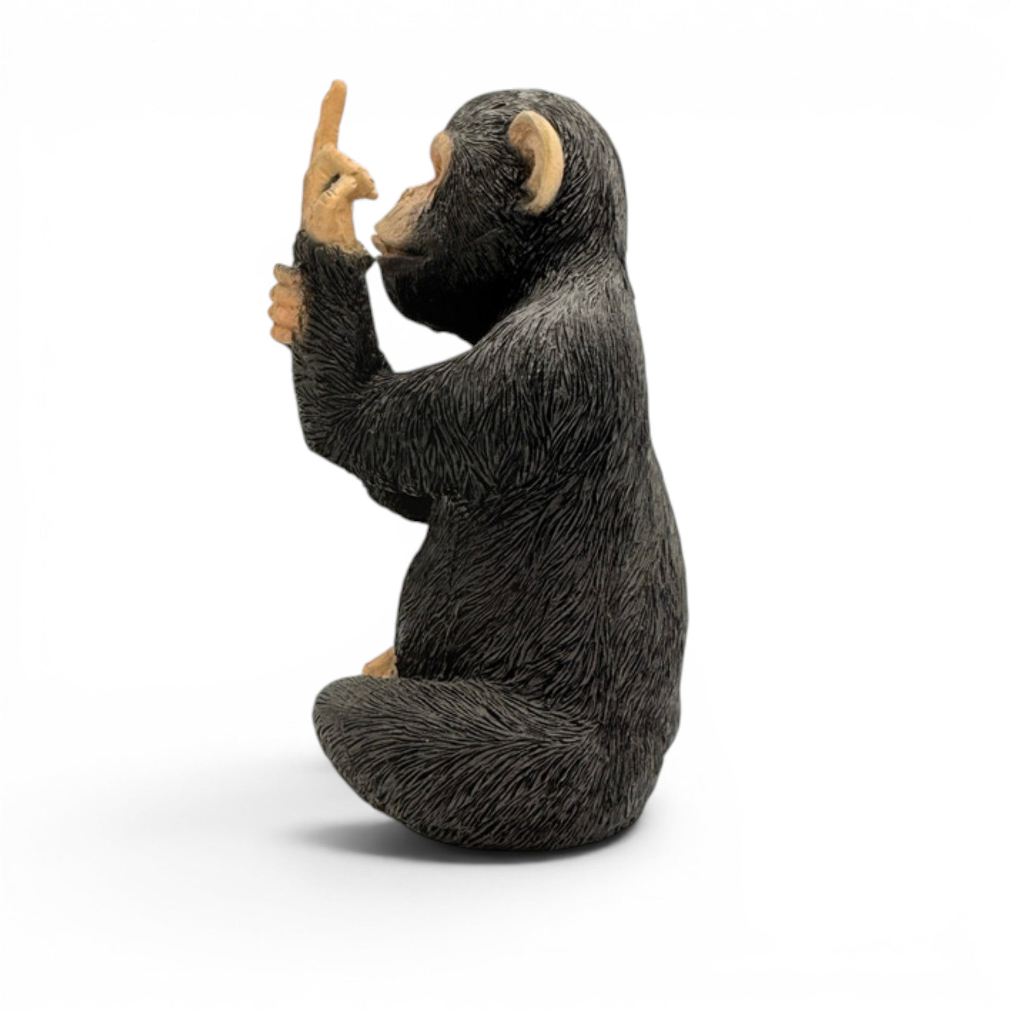 Medium black resin monkey with middle finger on white background