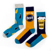 men’s beer themed socks gift set with three pairs in colourful designs