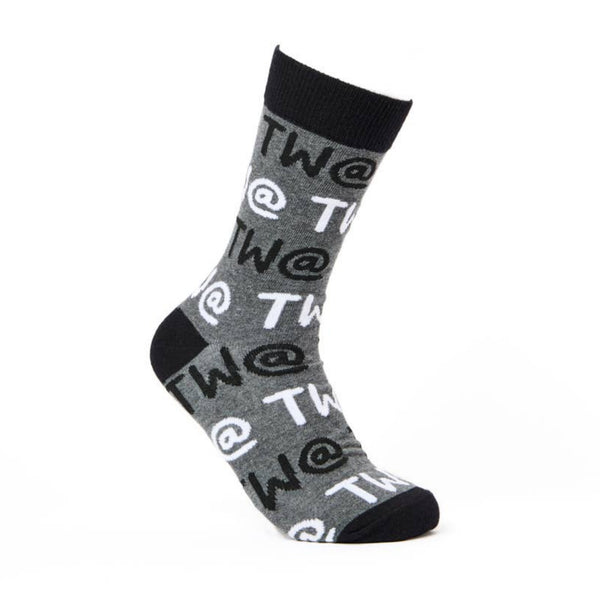 Men’s funny socks with Tw@ text design on white background