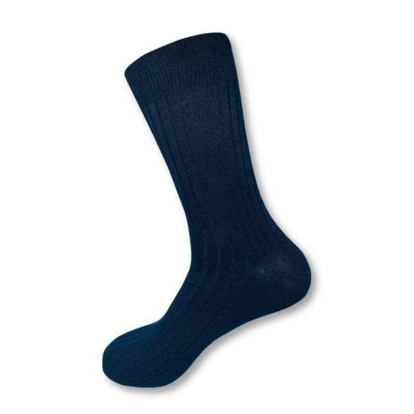 Navy ribbed bamboo sock with classic design on white background