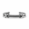 Men’s sterling silver cuff bracelet with double rope design and crossover detail on white background
