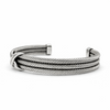 Side view of men’s sterling silver triple rope cuff bracelet showing twisted strands and crossover detail