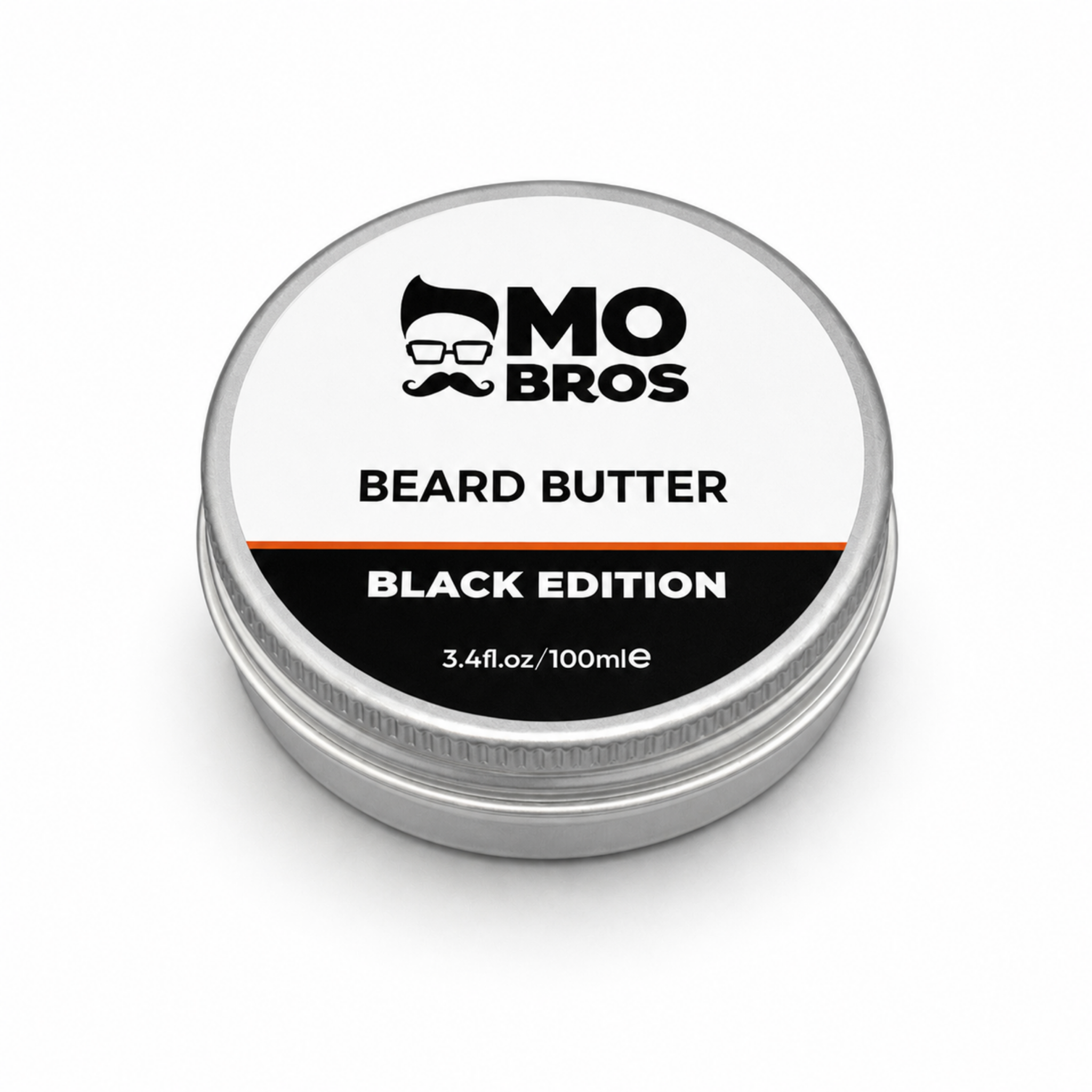 Mo Bros Black Edition Beard Butter 100ml tin on a white background