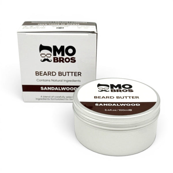 Mo Bros Sandalwood Beard Butter with branded presentation box