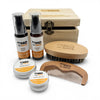 Mo Bros vanilla and mango beard grooming gift box with beard oil, beard wash, balm, butter, brush and comb on white background