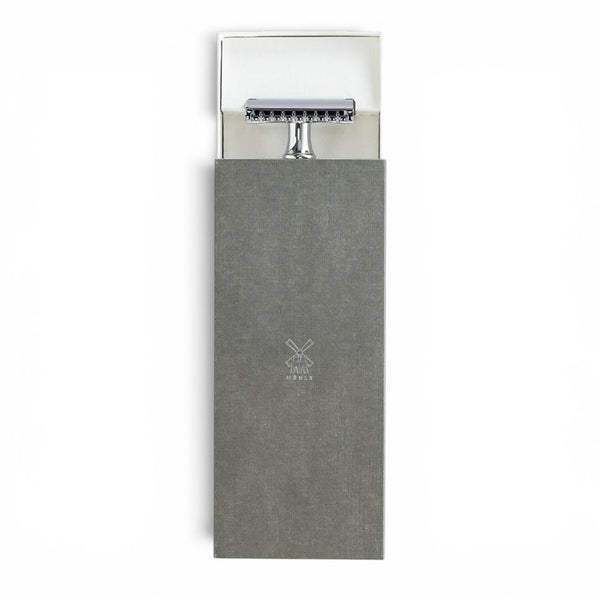 MÜHLE R41 chrome open comb safety razor with grey MÜHLE presentation box