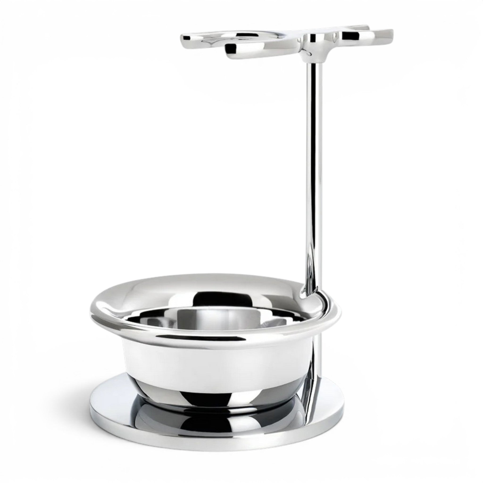 MÜHLE chrome shaving stand and bowl from the VIVO plum wood shaving set
