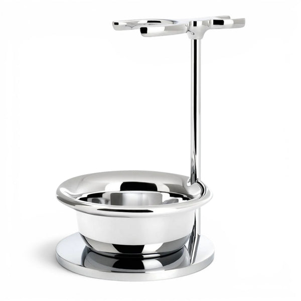 MÜHLE chrome shaving stand and bowl from the VIVO plum wood shaving set