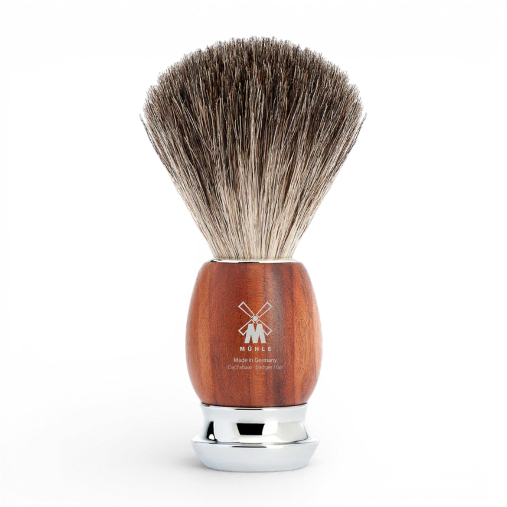 MÜHLE VIVO pure badger shaving brush with plum wood handle and chrome detail