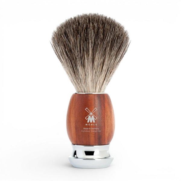 MÜHLE VIVO pure badger shaving brush with plum wood handle and chrome detail