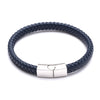 Navy 8mm plaited leather bracelet with polished stainless steel clasp