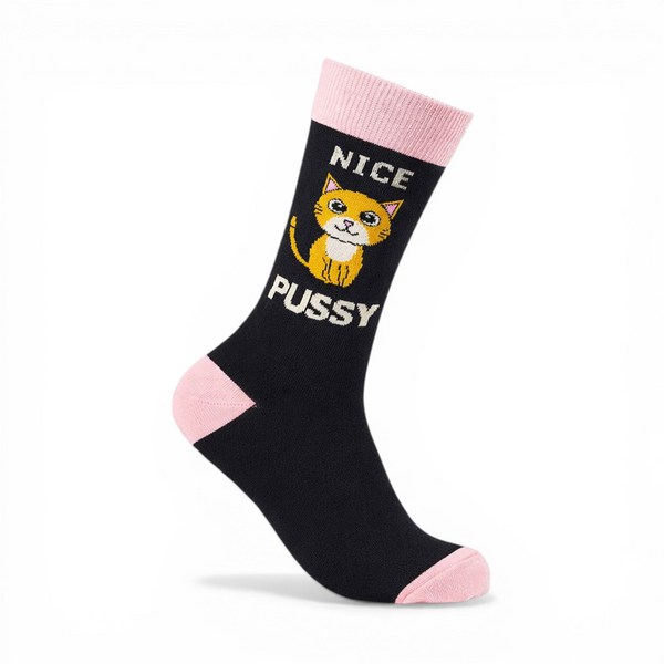novelty cat socks with cheeky slogan design