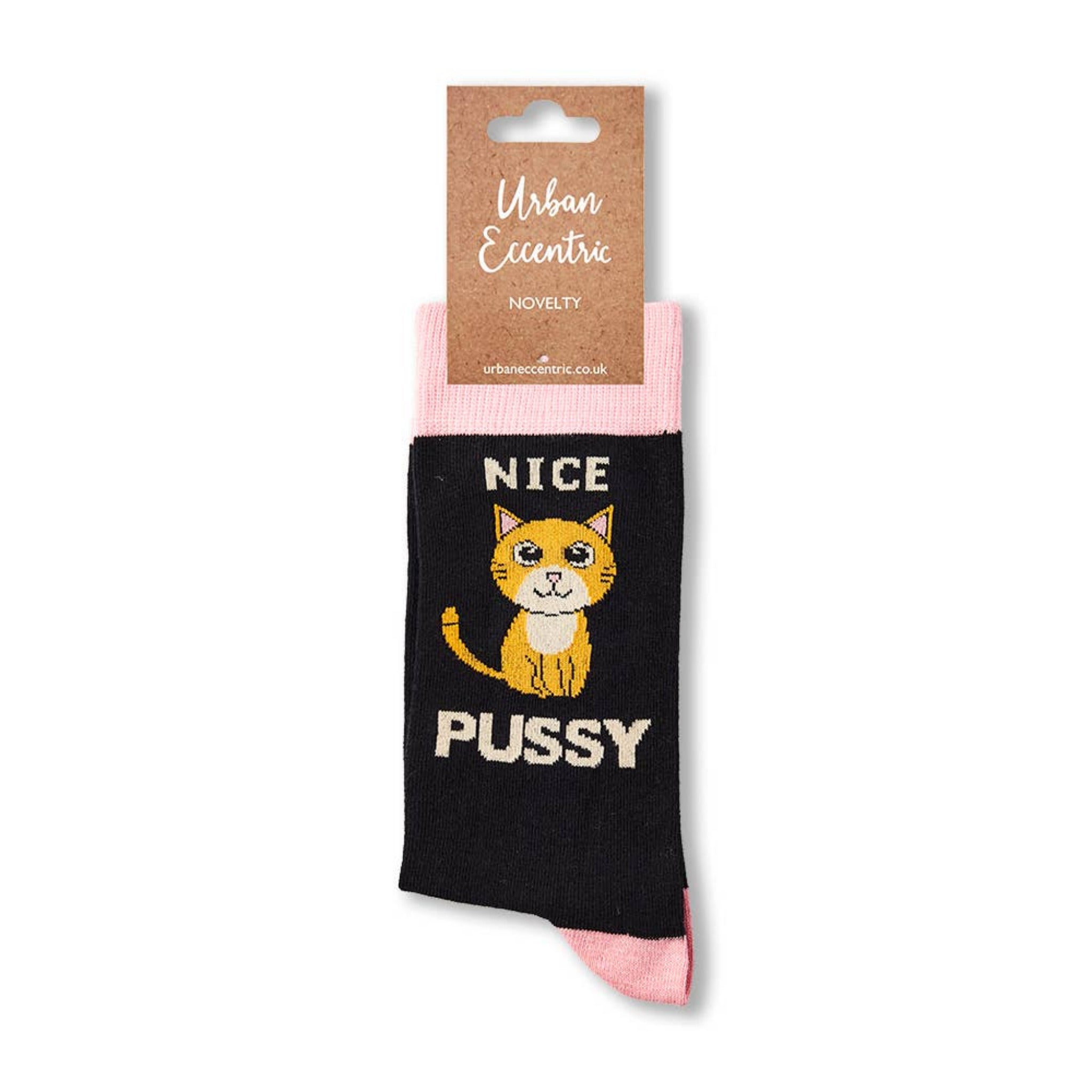 novelty cat socks with retail packaging