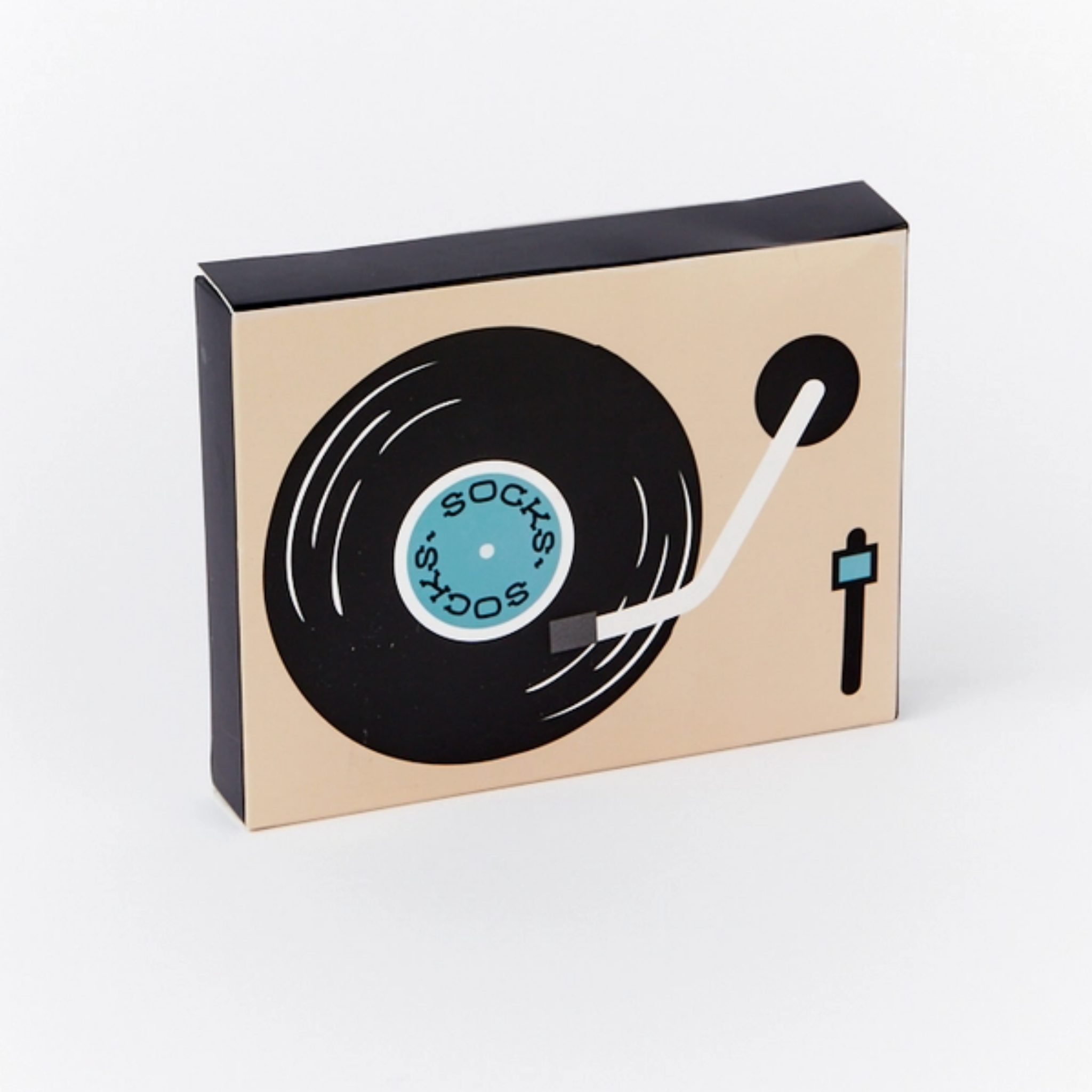 Novelty vinyl record socks presented in a record player style gift box