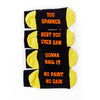 novelty tool socks slogan detail