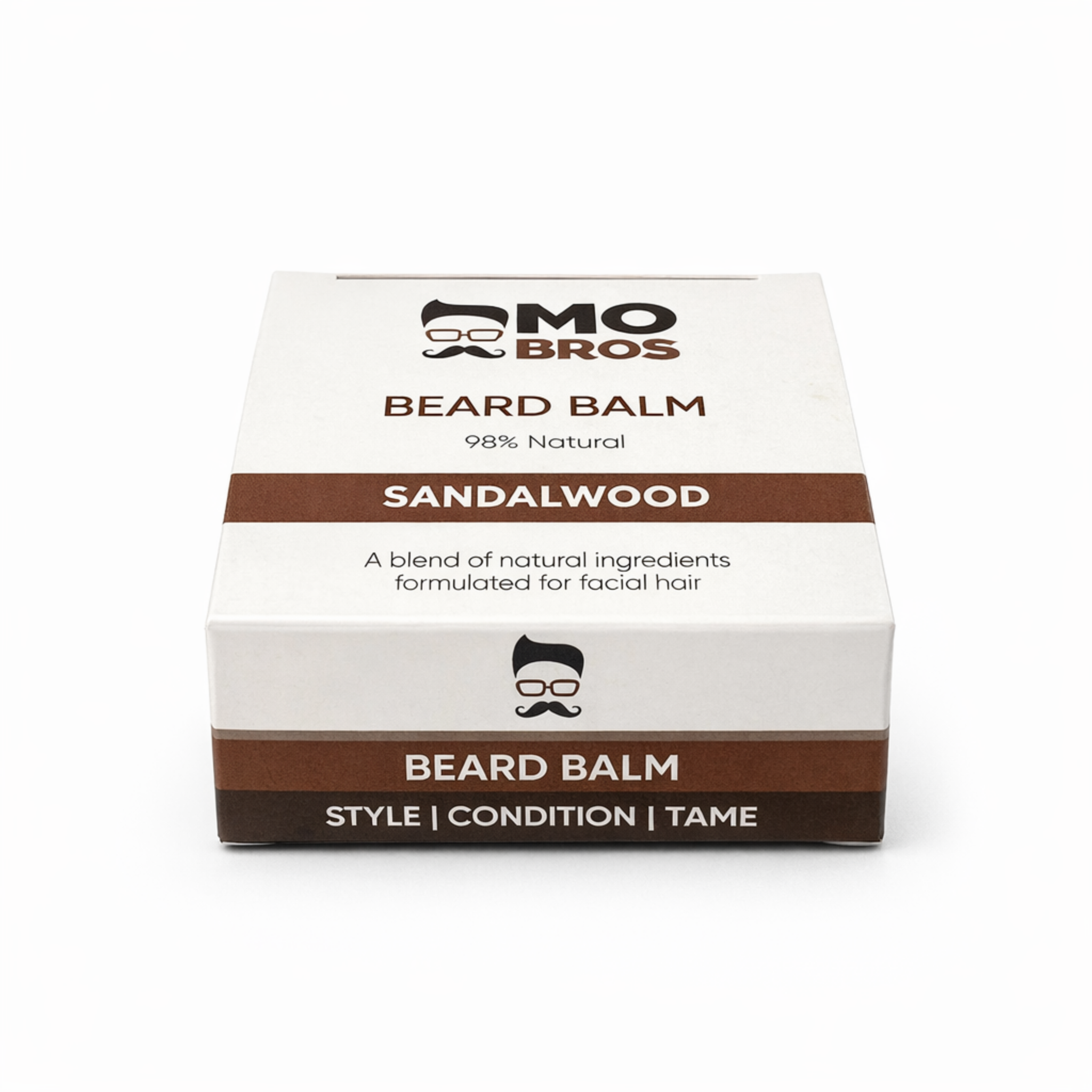 Mo Bros Sandalwood Beard Balm 25ml with branded packaging box