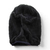 black oversized sherpa fleece lined slouch beanie showing inside lining.