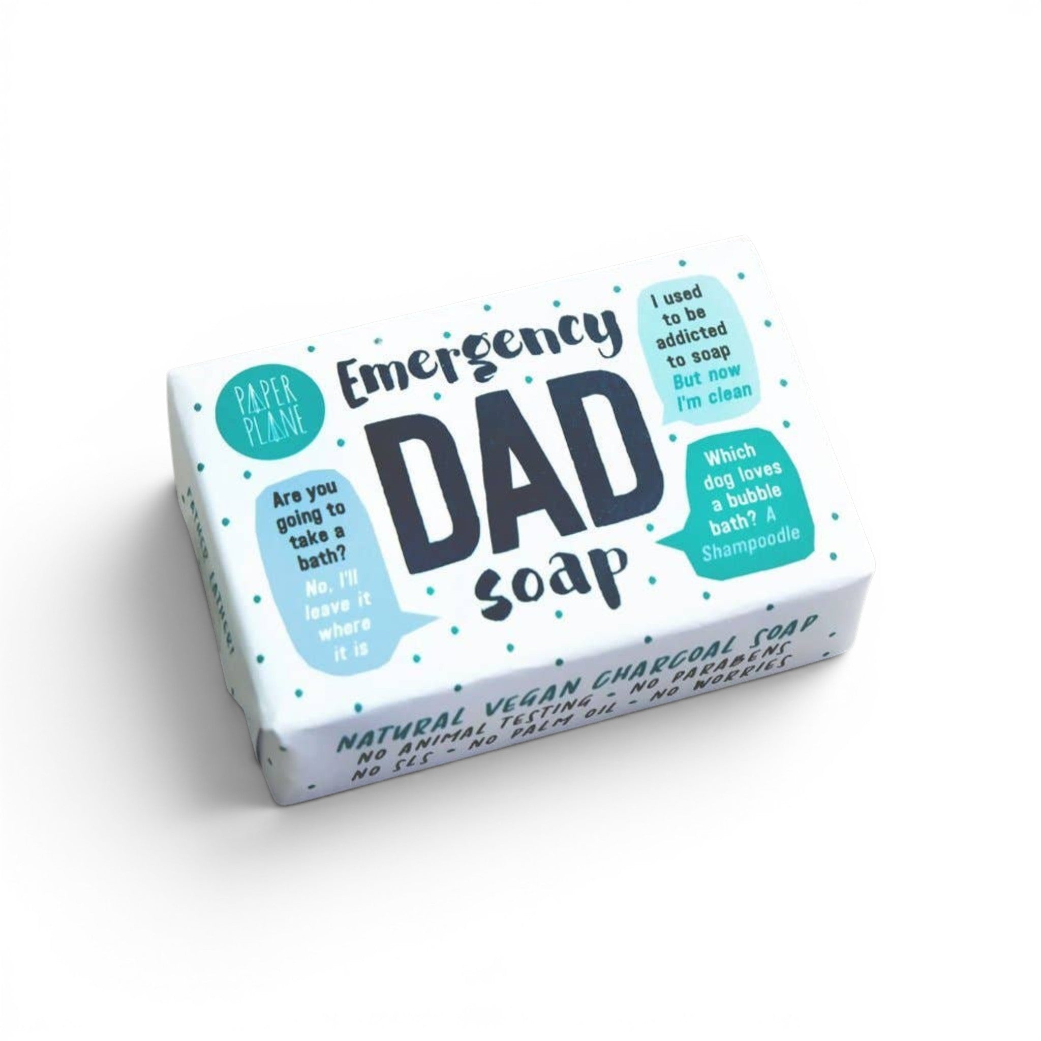 Paper Plane Emergency Dad Soap 95g vegan soap bar on white background
