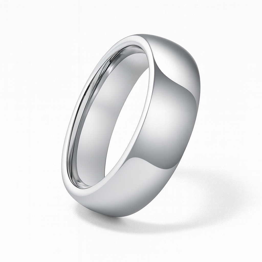 6mm polished tungsten carbide ring with mirror finish on white background