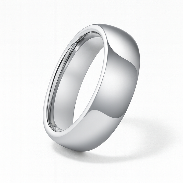6mm polished tungsten carbide ring with mirror finish on white background