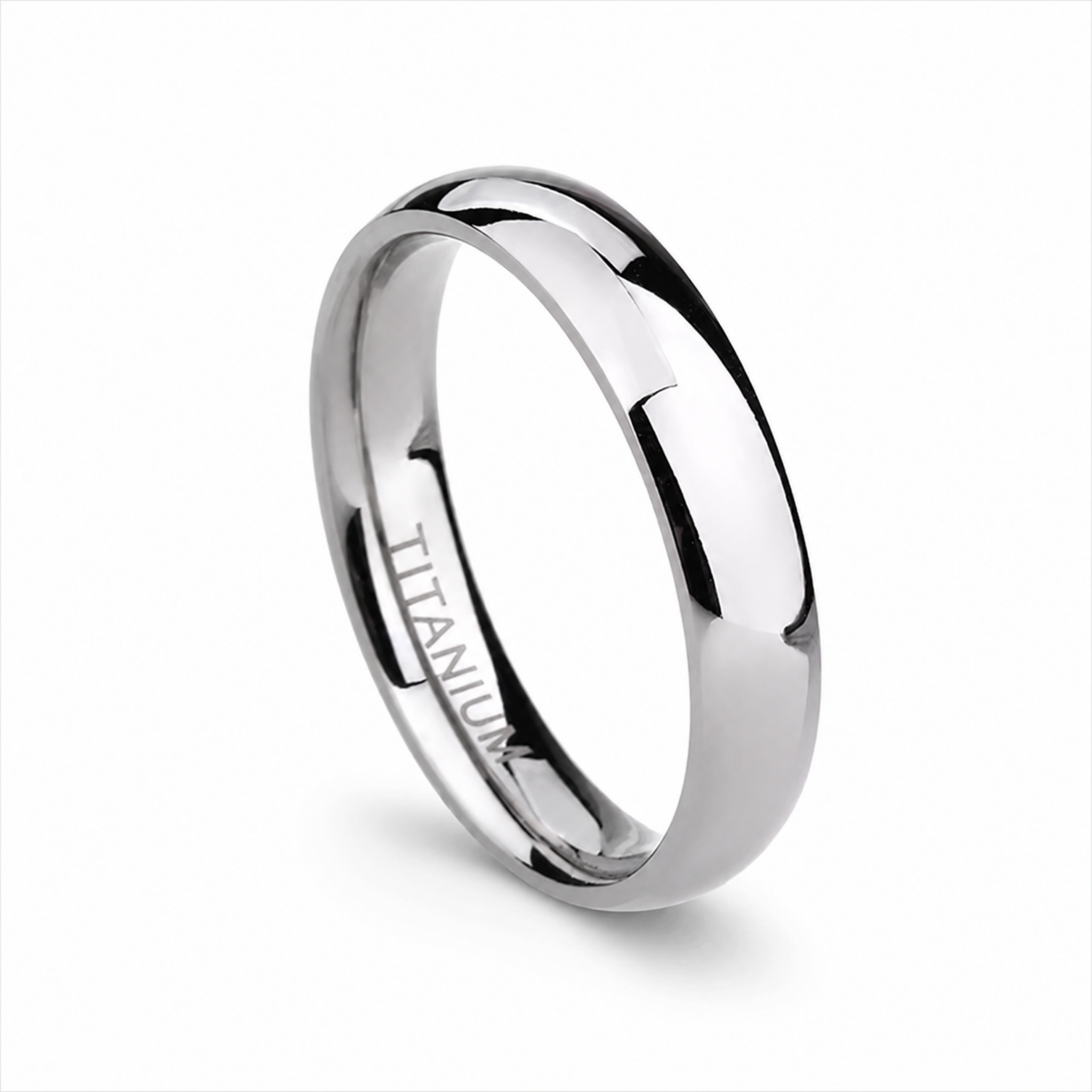 Polished 4mm titanium classic band ring with rounded profile