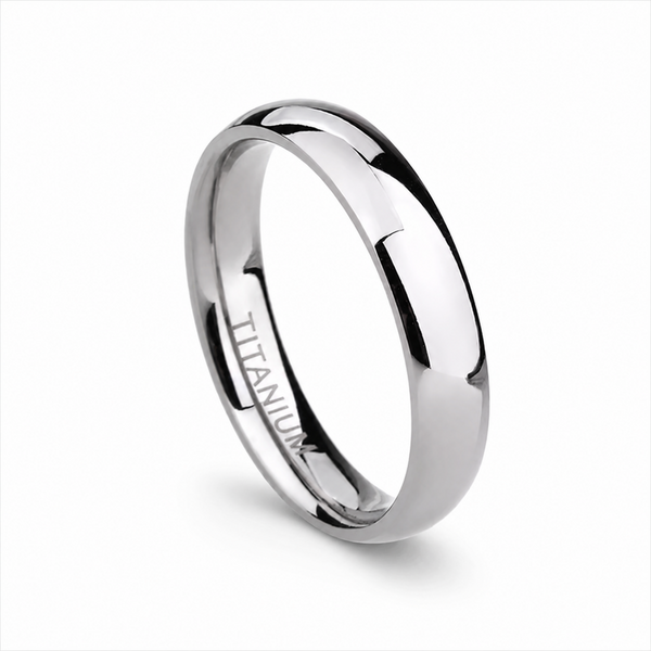 Polished 4mm titanium classic band ring with rounded profile