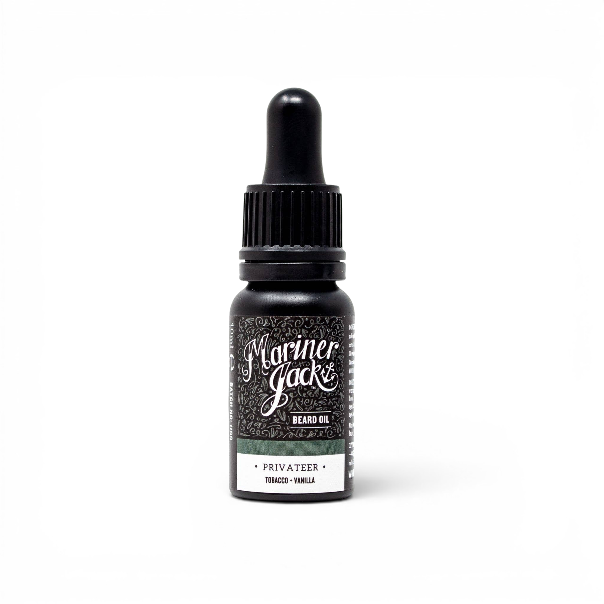 Privateer beard oil 10ml bottle on white background