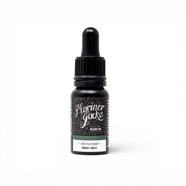 Privateer beard oil 10ml bottle on white background