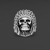 Sterling Silver Oxidized Skull and Indian Head Ring