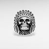 Sterling Silver Oxidized Skull and Indian Head Ring
