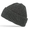 Dark grey mix ribbed knit beanie with folded cuff and soft textured knit finish.
