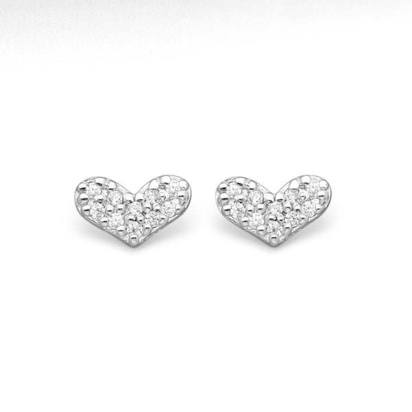 Sterling Silver Heart & CZ Diamond Stud-Back Earrings