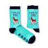 Pair of turquoise spaniel socks with I love my spaniel text and spaniel design