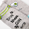 close up of spin then gin slogan on ladies novelty socks