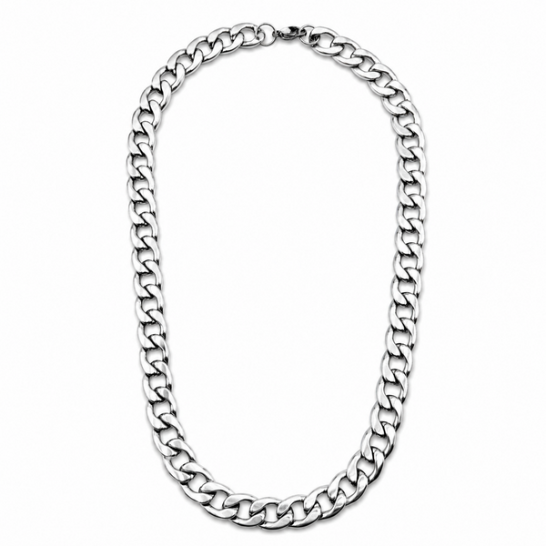Stainless steel 11.5mm curb chain necklace full view on white background