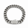 Heavyweight stainless steel 12mm curb chain bracelet with concealed box clasp and polished silver finish on a white background.