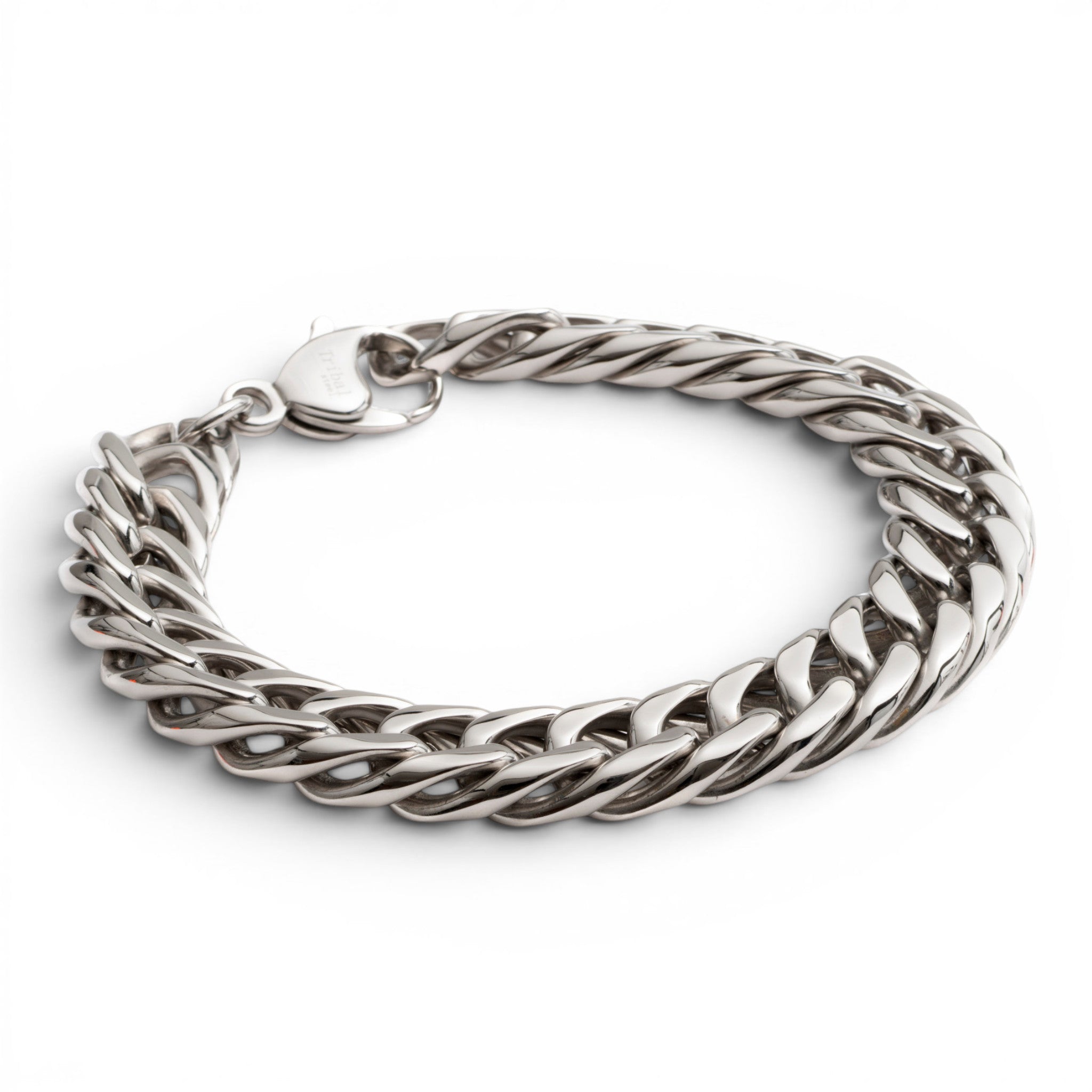 Stainless steel 13mm curb chain bracelet with polished finish and heavyweight curb links