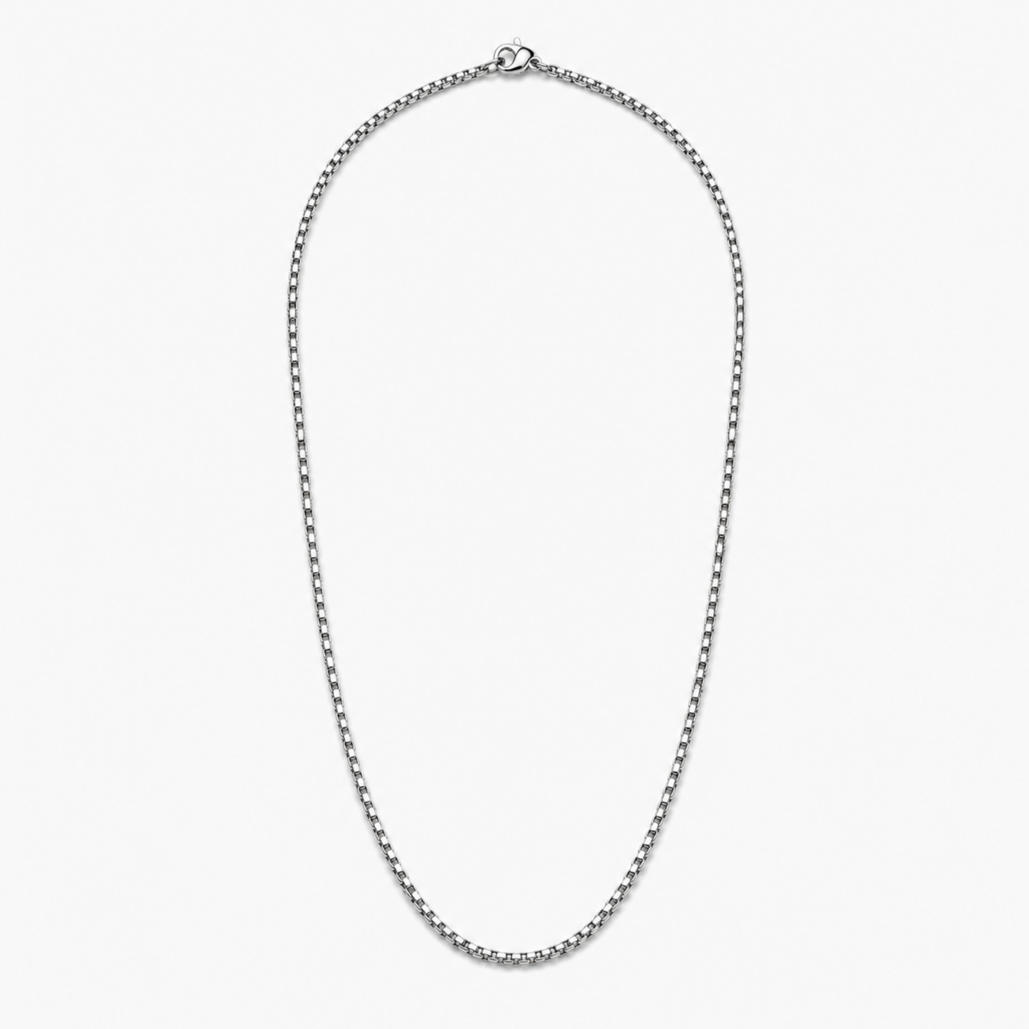 tainless steel 2mm rounded box chain necklace full view on white background