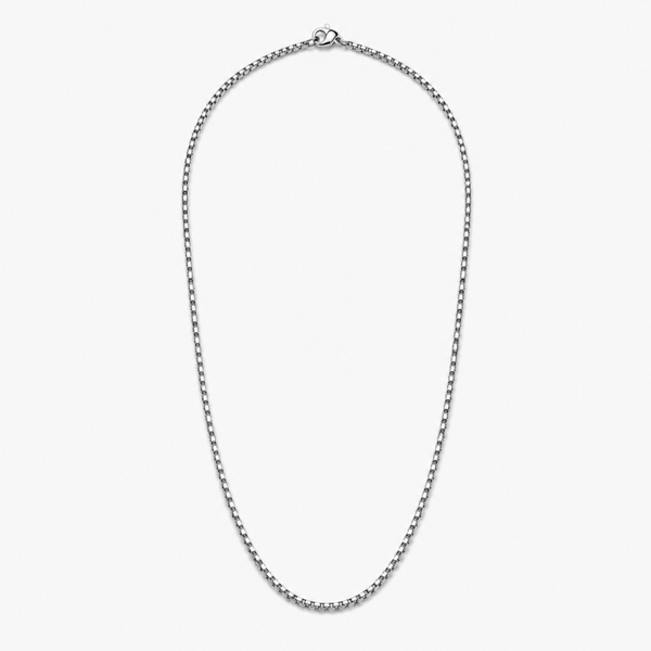 tainless steel 2mm rounded box chain necklace full view on white background