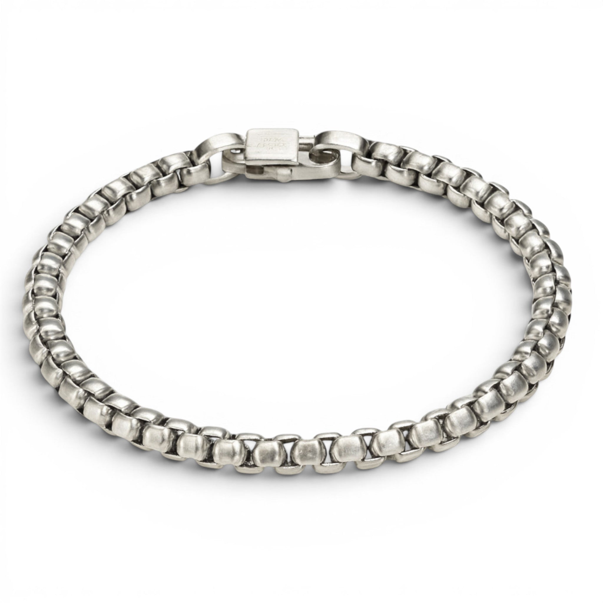Stainless steel 4mm round box chain bracelet with interlocking box links and secure clasp