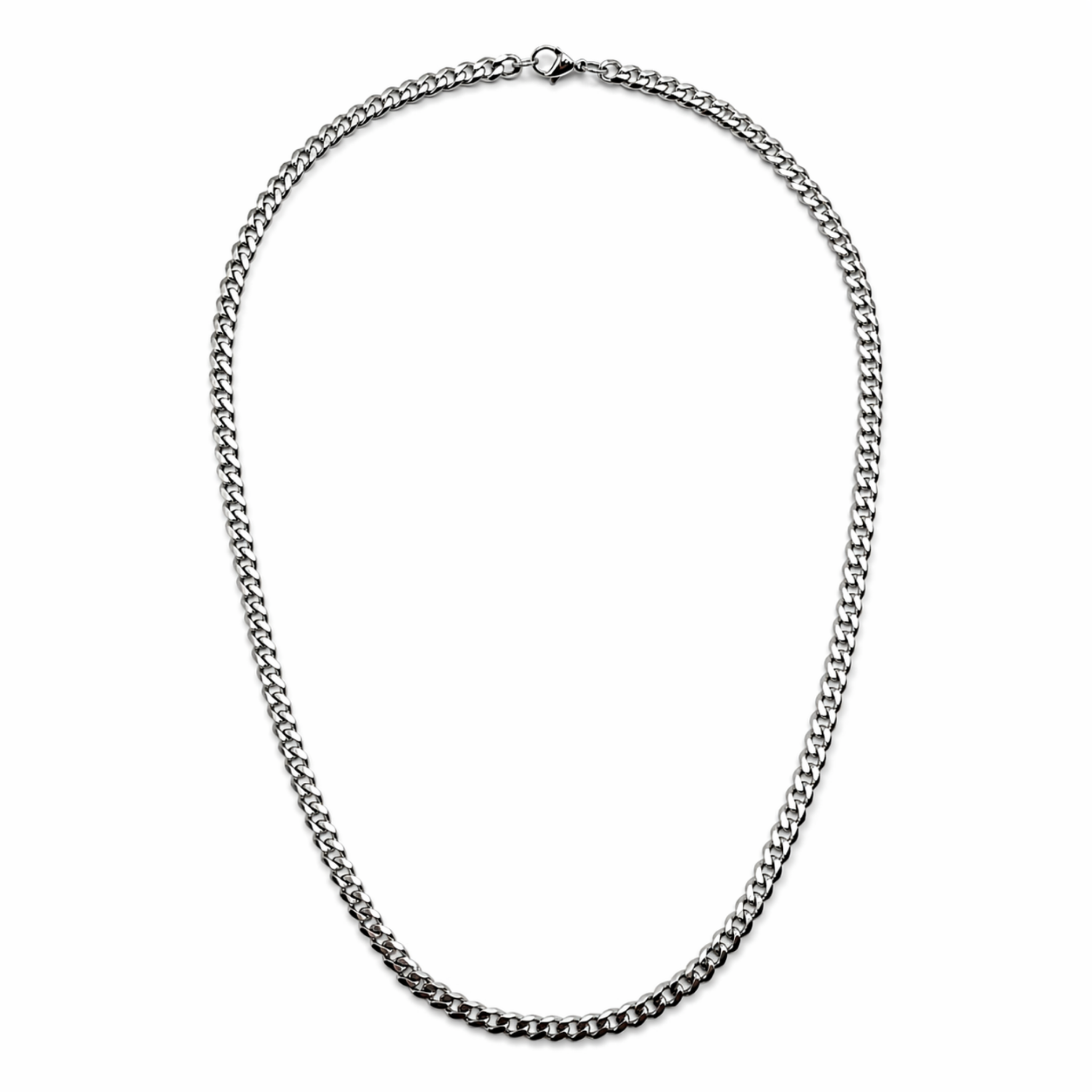 5mm stainless steel curb chain necklace full view on white background