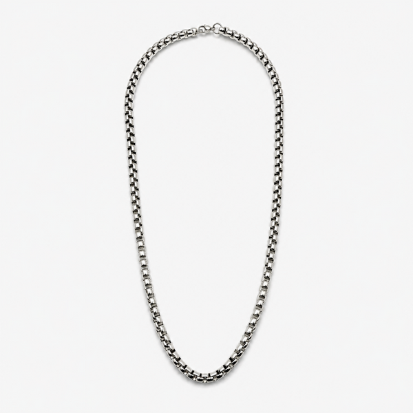 Stainless steel 6mm rounded box chain necklace full view on white background