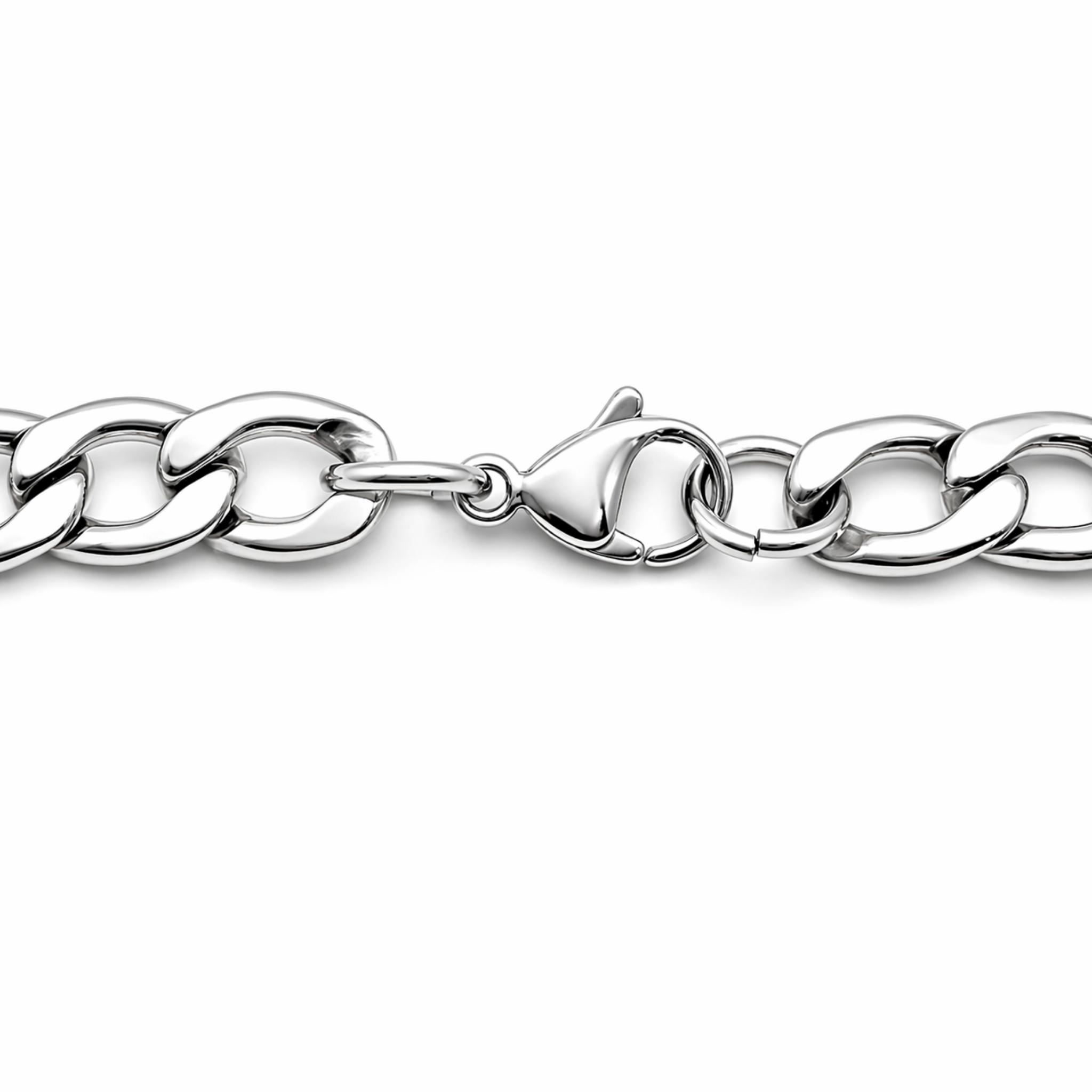 Stainless steel curb chain necklace clasp detail showing secure fastening